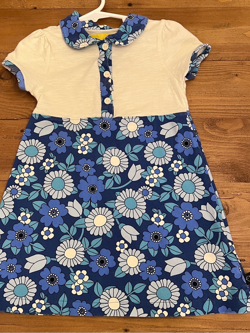 Little Bird Toddler Girls White & Blue Floral Dress with Peter Pan Collar 2-3y